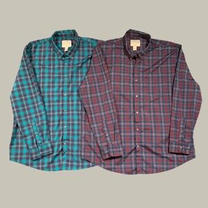 St John's Bay Button Down Shirt Men XXL Set 2 Plaid Stretch Classic Fit Office